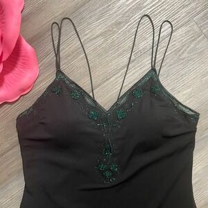 VTG 90s Y2K DUSK BOUTIQUE‎ Size 11/12 Black/Green Beaded Padded Gown Maxi Prom